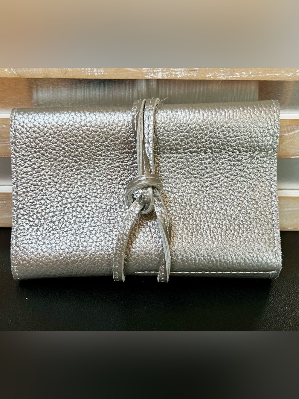 BOGNER Luxury Silver Metallic Pebbled Leather Travel Organizer Roll